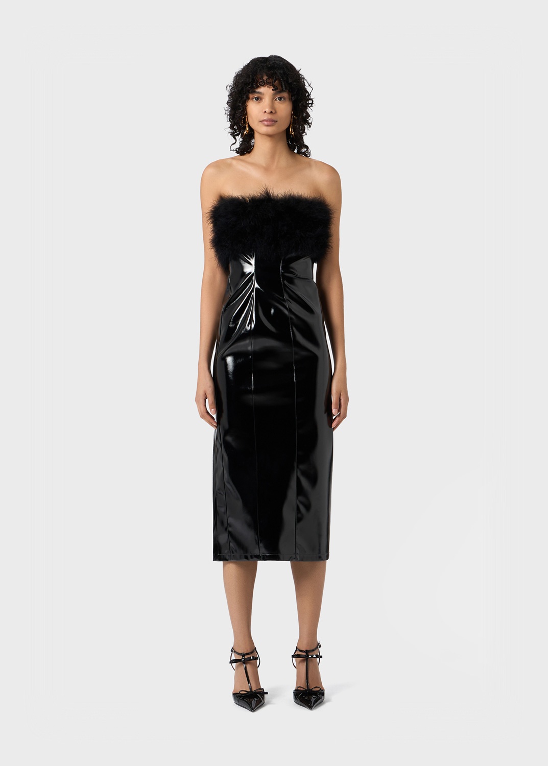 PATENT MIDI DRESS WITH MARABOU FEATHERS - 3