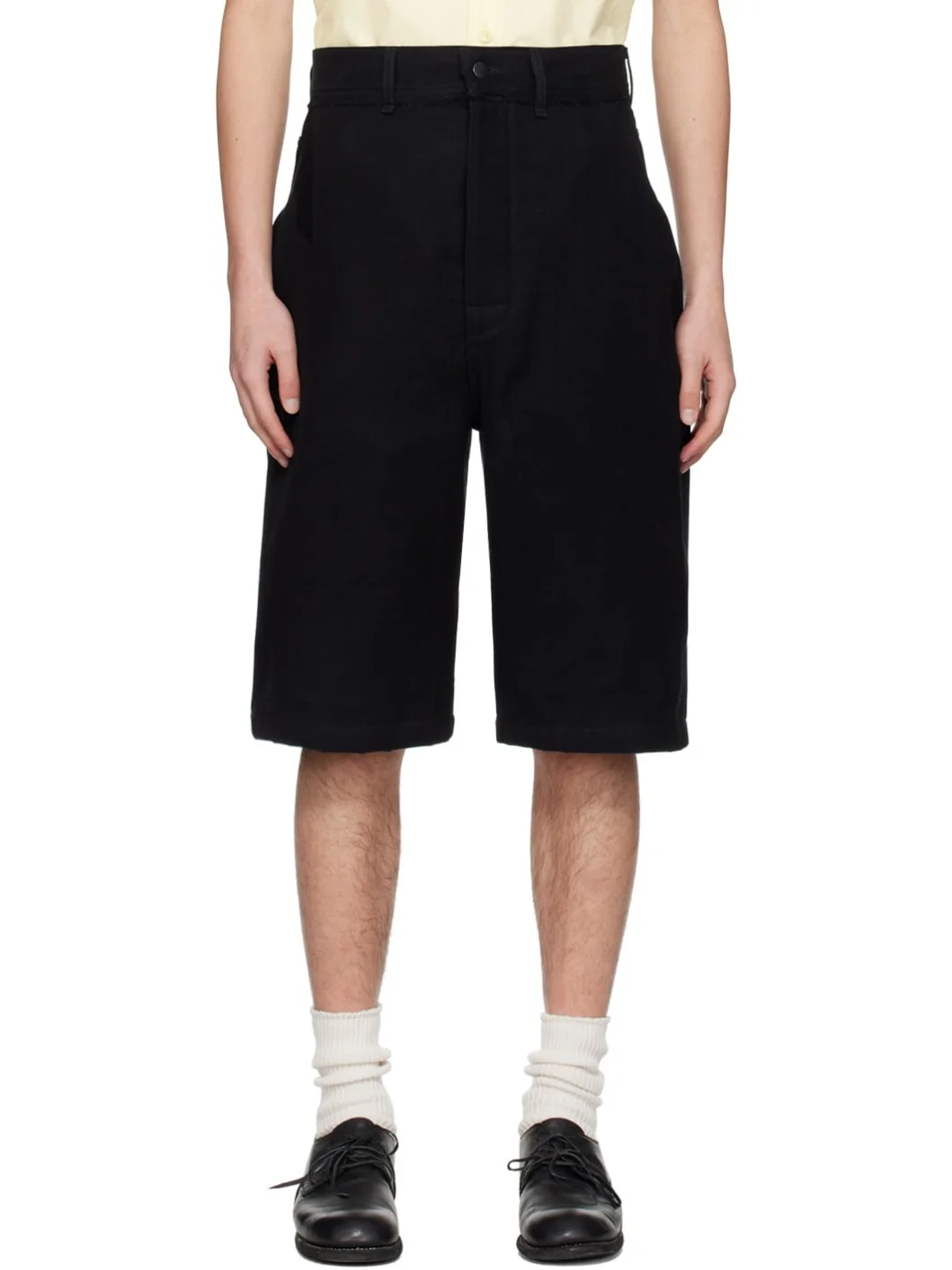 Black Layered Denim Shorts - 1