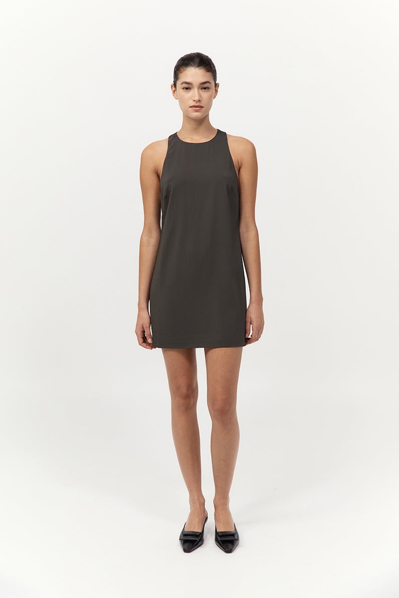 Cut Away Shift Dress - Black Olive - 5