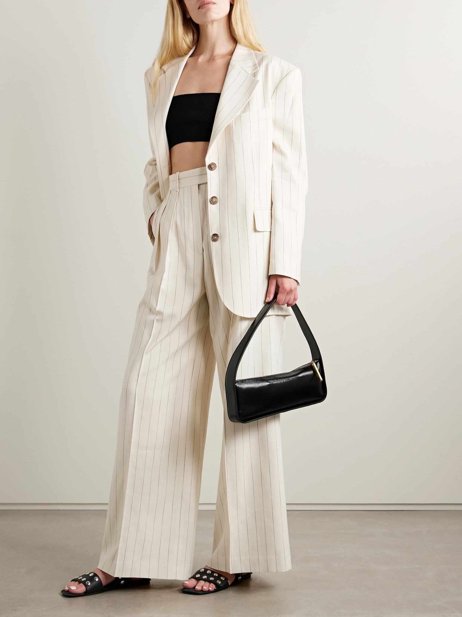 Sara oversized pinstriped woven blazer Off-white - 2
