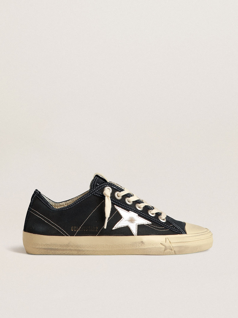 V-Star in navy-blue canvas with a silver laminated leather star - 1