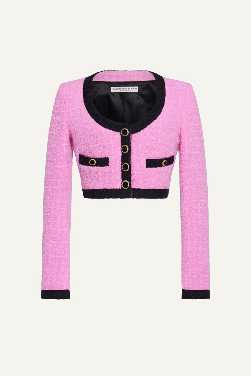 CHECKED TWEED BOUCLE CROPPED JACKET 1