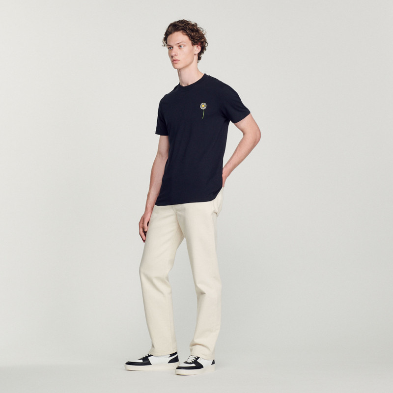 Sandro Cotton T-shirt with Dandelion embroidery outlook