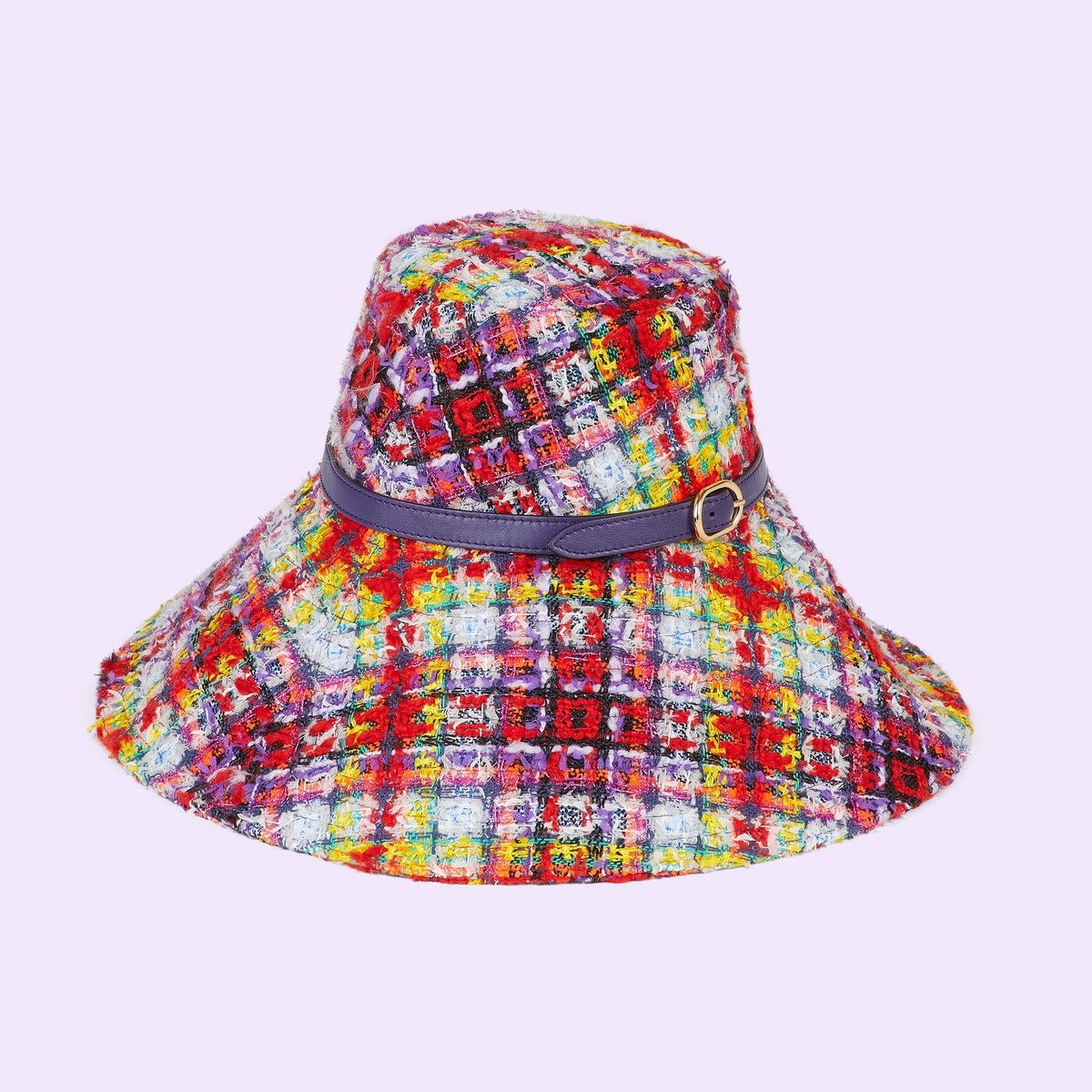 Check tweed wide-brimmed hat - 4
