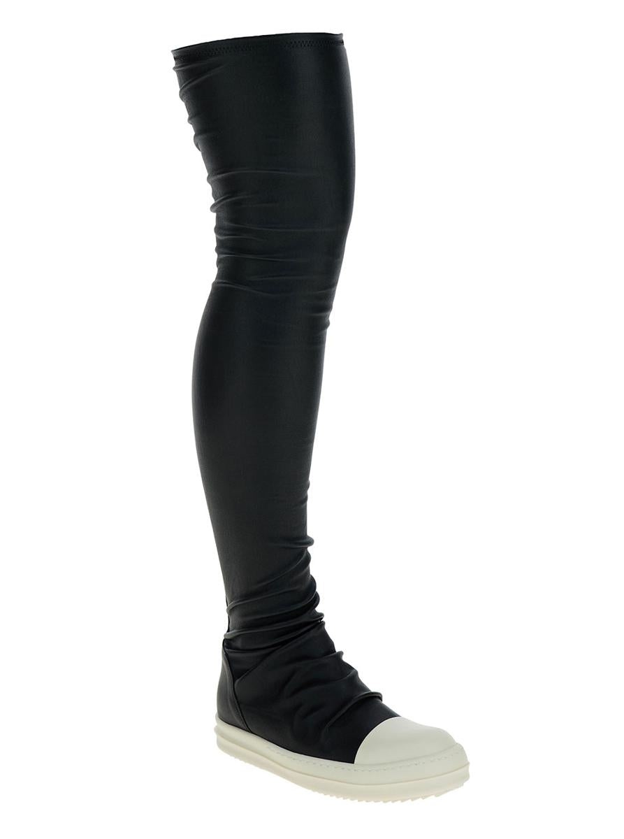 RICK OWENS BLACK KNEE-HIGH SNEAKERS WITH PLATFORM IN LEATHER WOMAN - 2