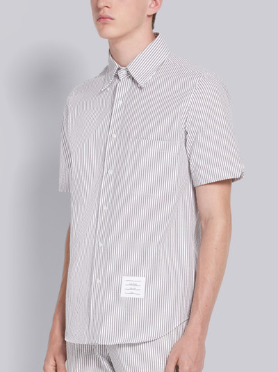 Thom Browne Medium Grey Seersucker Stripe Short Sleeve Shirt outlook