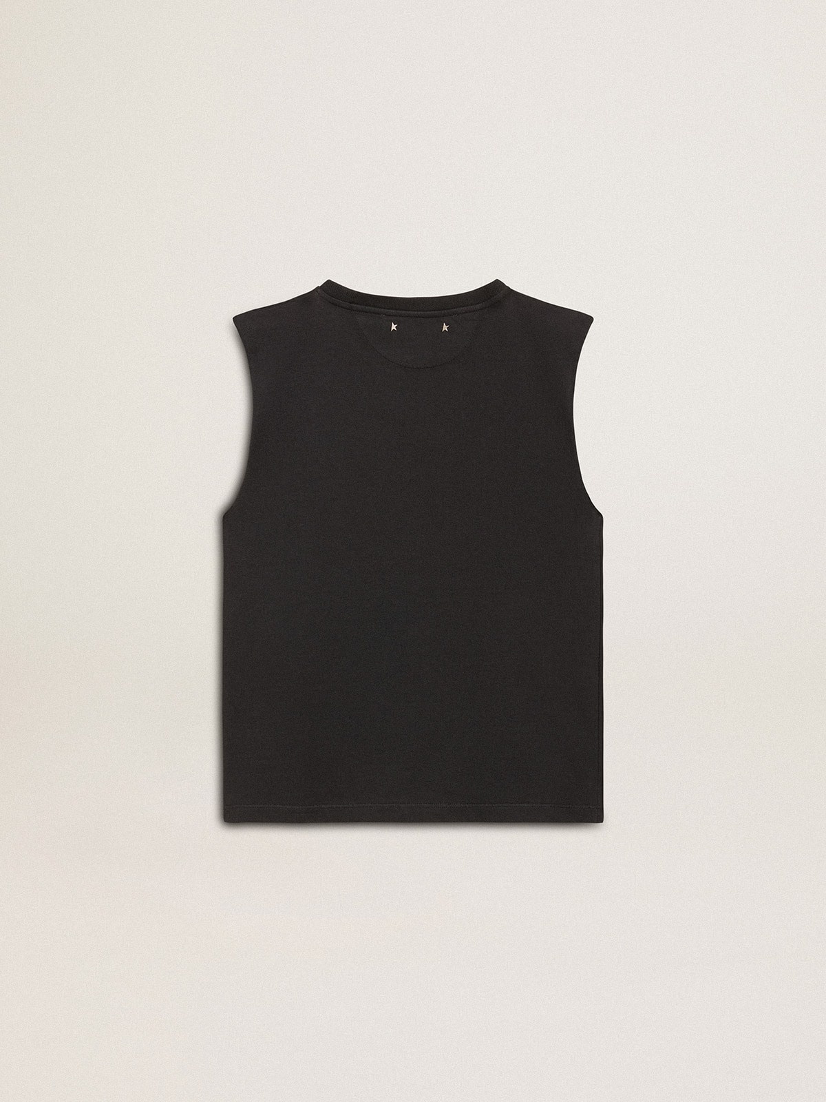 Sleeveless T-shirt in worn-black with tone-on-tone gradient embroidery - 6
