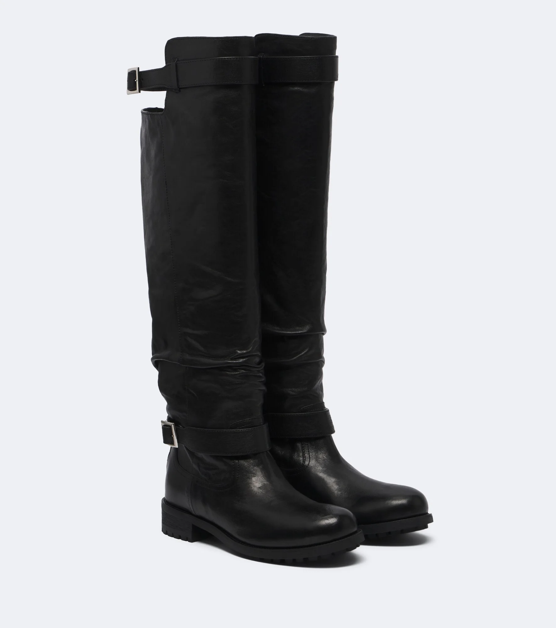 Biker leather knee-high boots - 1