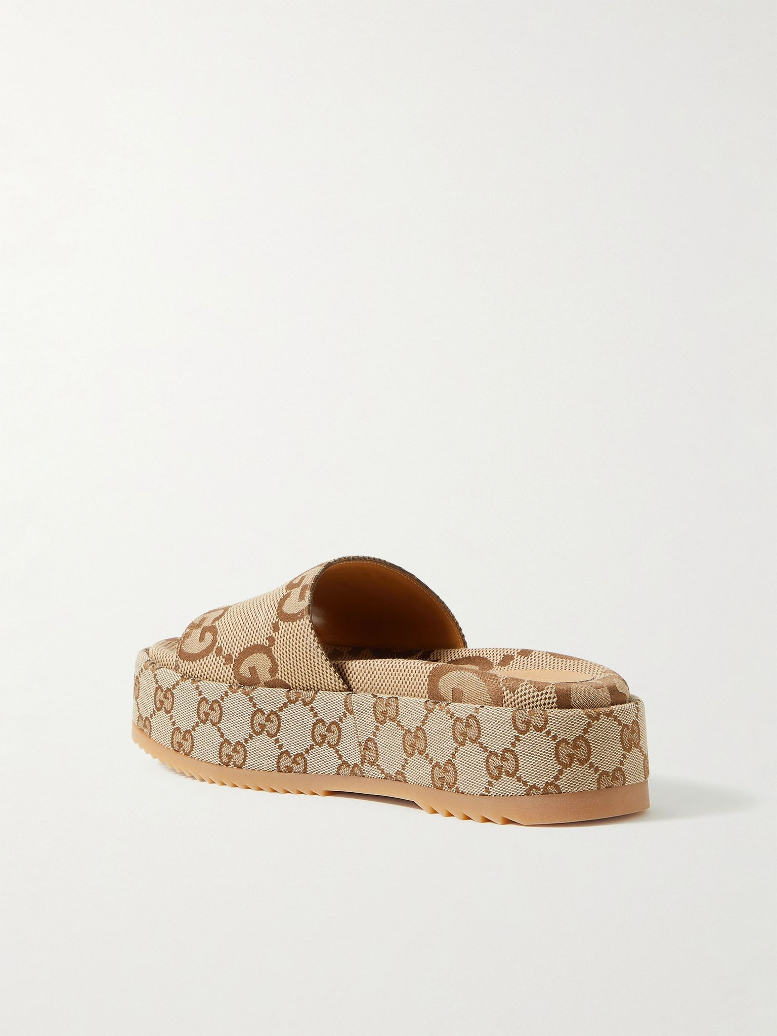 Angelina logo-jacquard coated-canvas platform slides Beige - 3