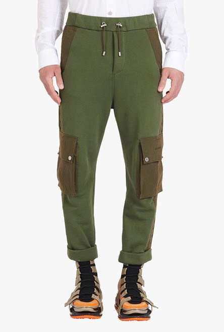 Wide-legged khaki jersey and nylon cargo sweatpants - 5