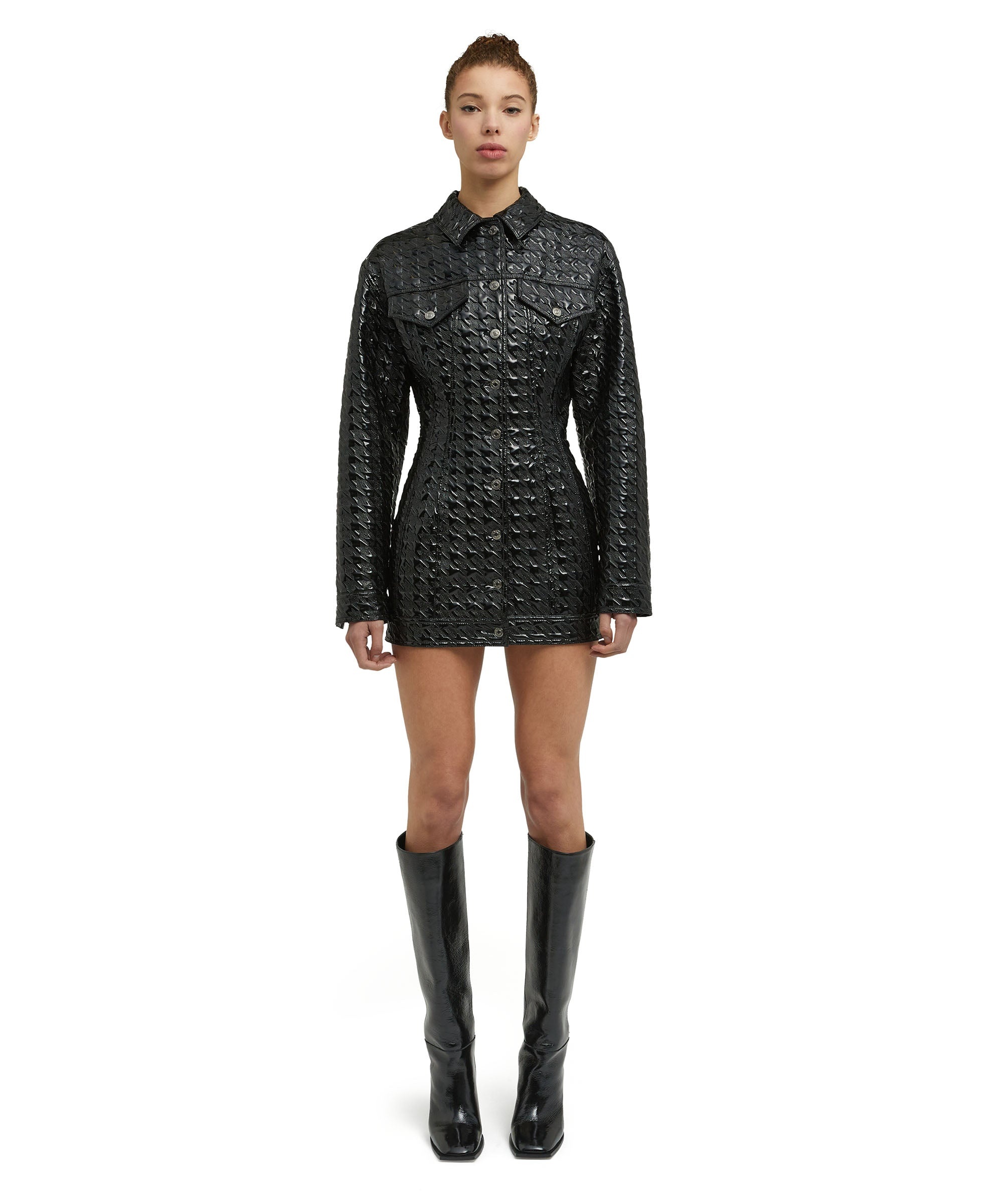 Mini dress with  "Embossed Pied de Poule Vinyl" print - 2