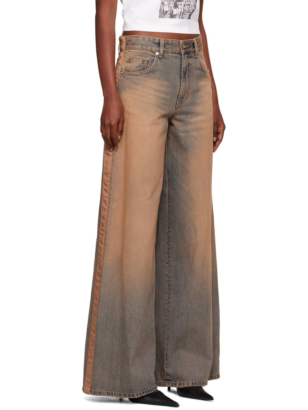 Blue & Beige Side-Striped Jeans - 2