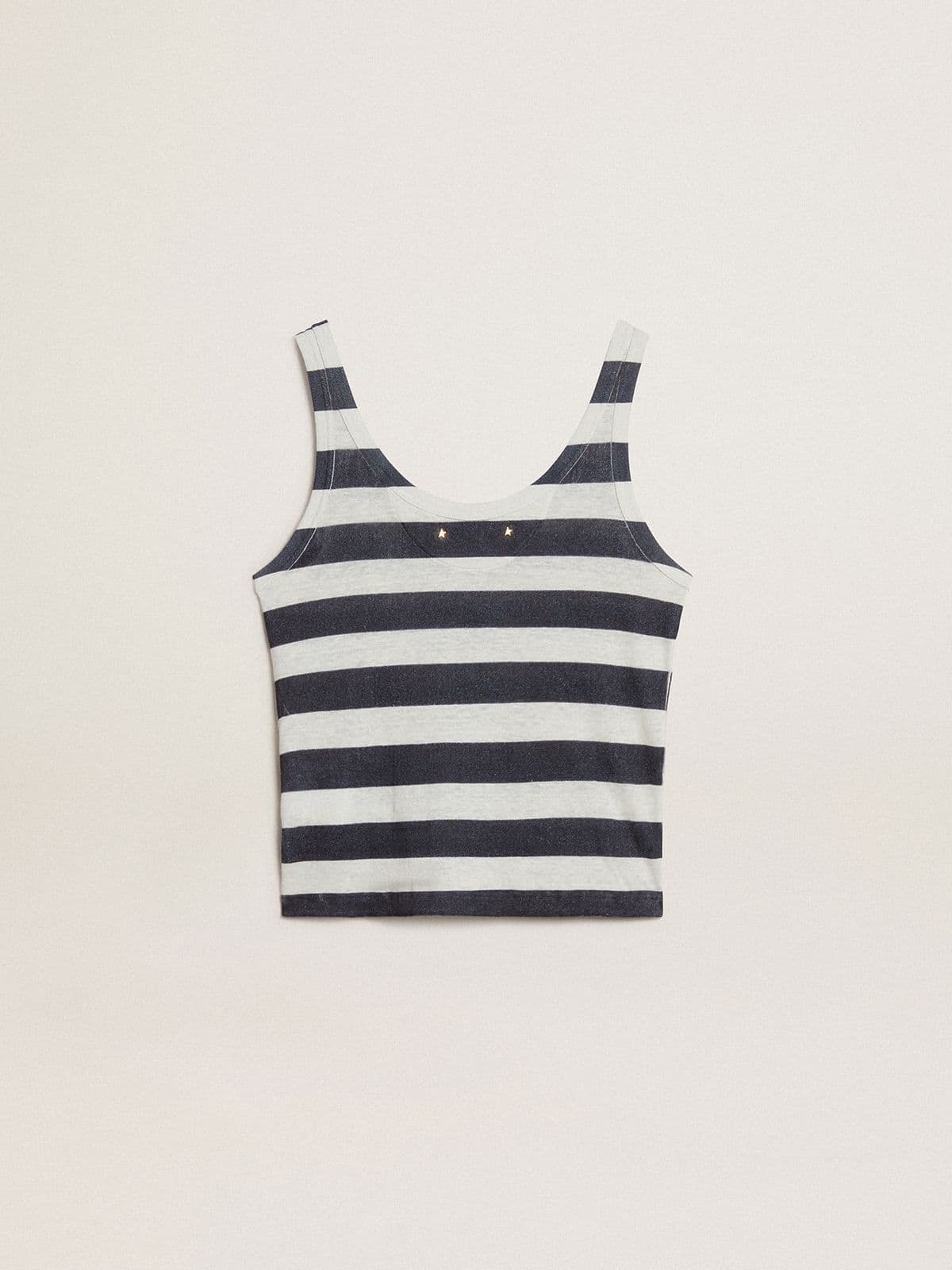 Women's white and blue striped linen jersey top with lobster print - 6