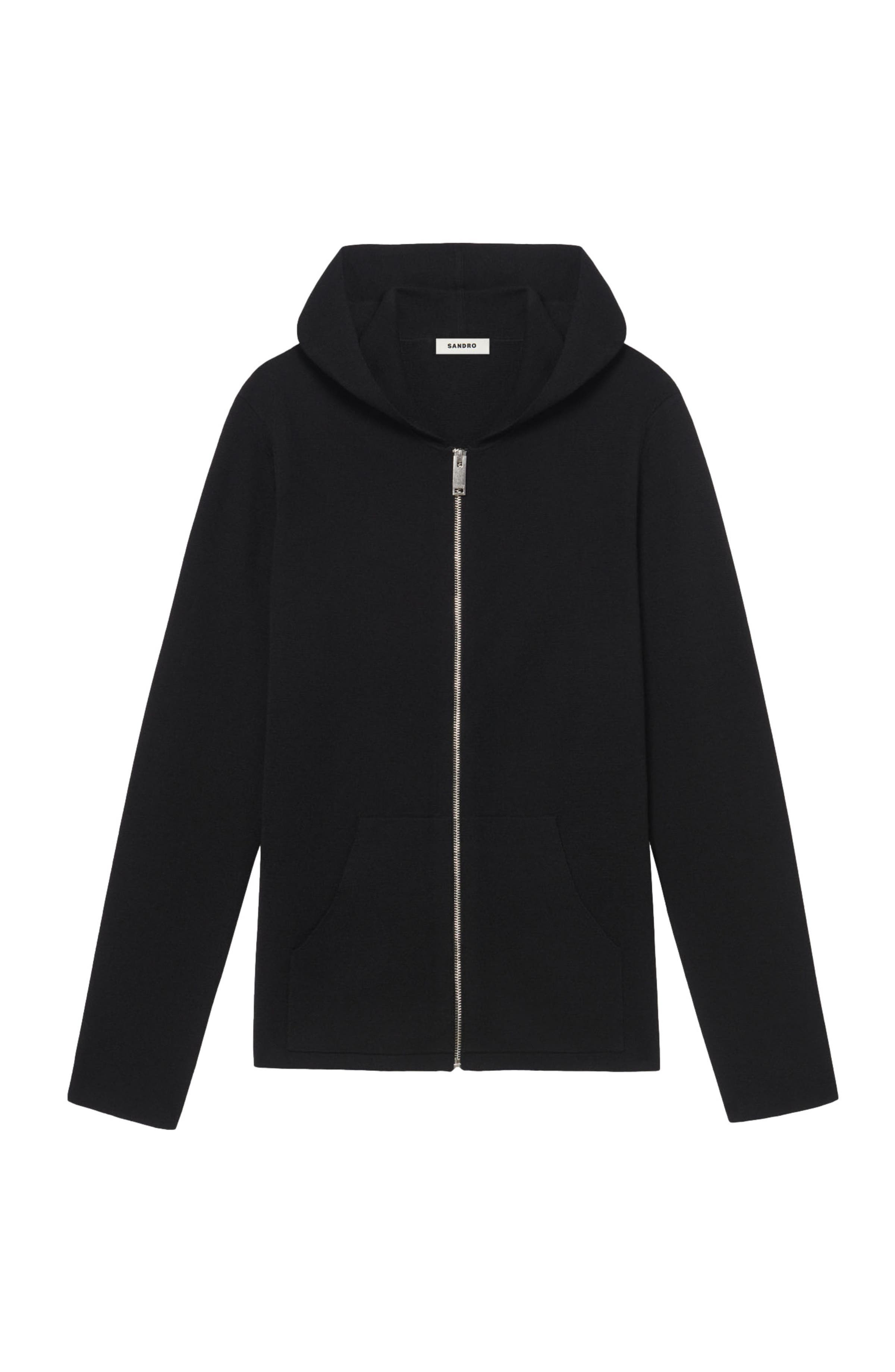 SANDRO Zipped cardigan with hood in Black at Nordstrom - 7