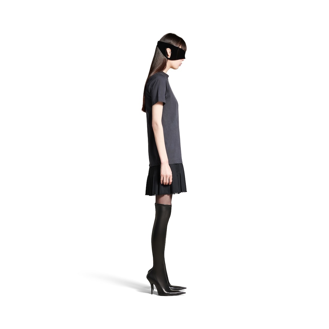 Women's Layered T-shirt Dress in Black - 3