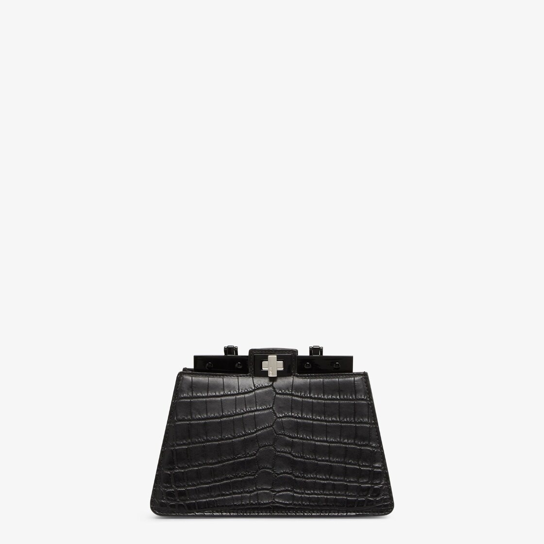 Compact Peekaboo Cut bag made of exquisite matt black crocodile leather. A new evolution of the Peek 3