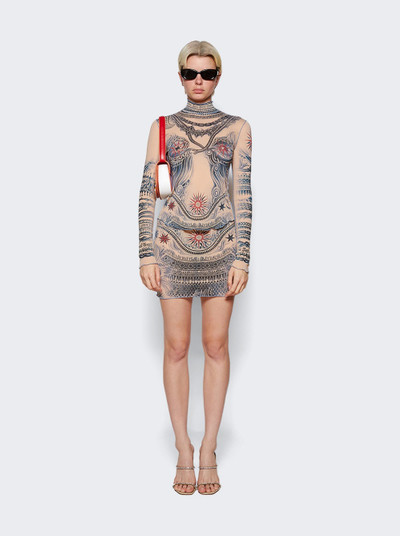 Jean Paul Gaultier Soleil Long Sleeve High Neck Dress Nude And Blue outlook