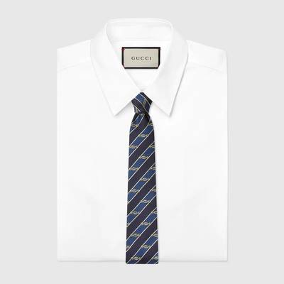 GUCCI Interlocking G Horsebit jacquard silk tie outlook