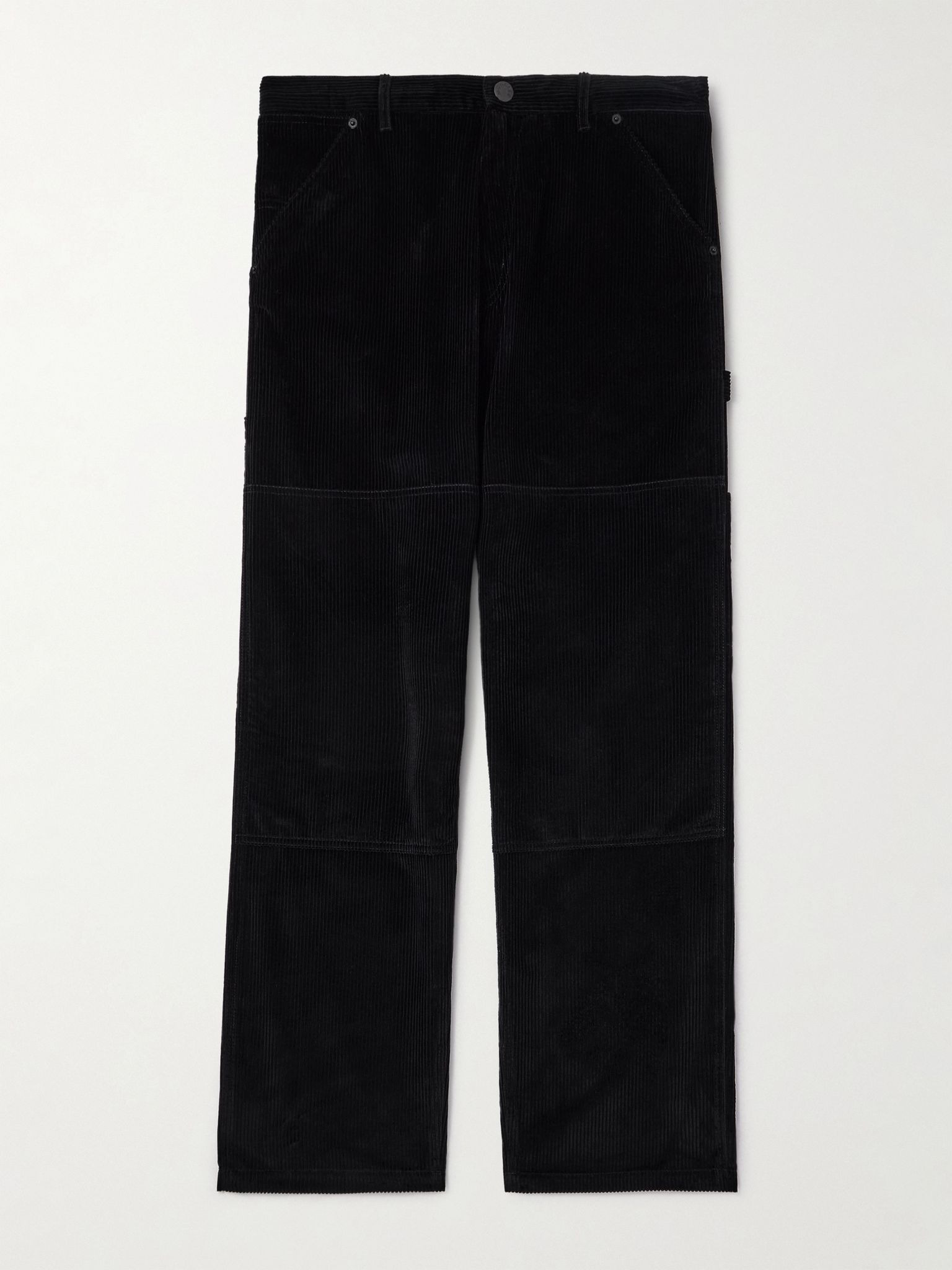 Straight-Leg Logo-Appliquéd Panelled Cotton-Corduroy Trousers Black - 1
