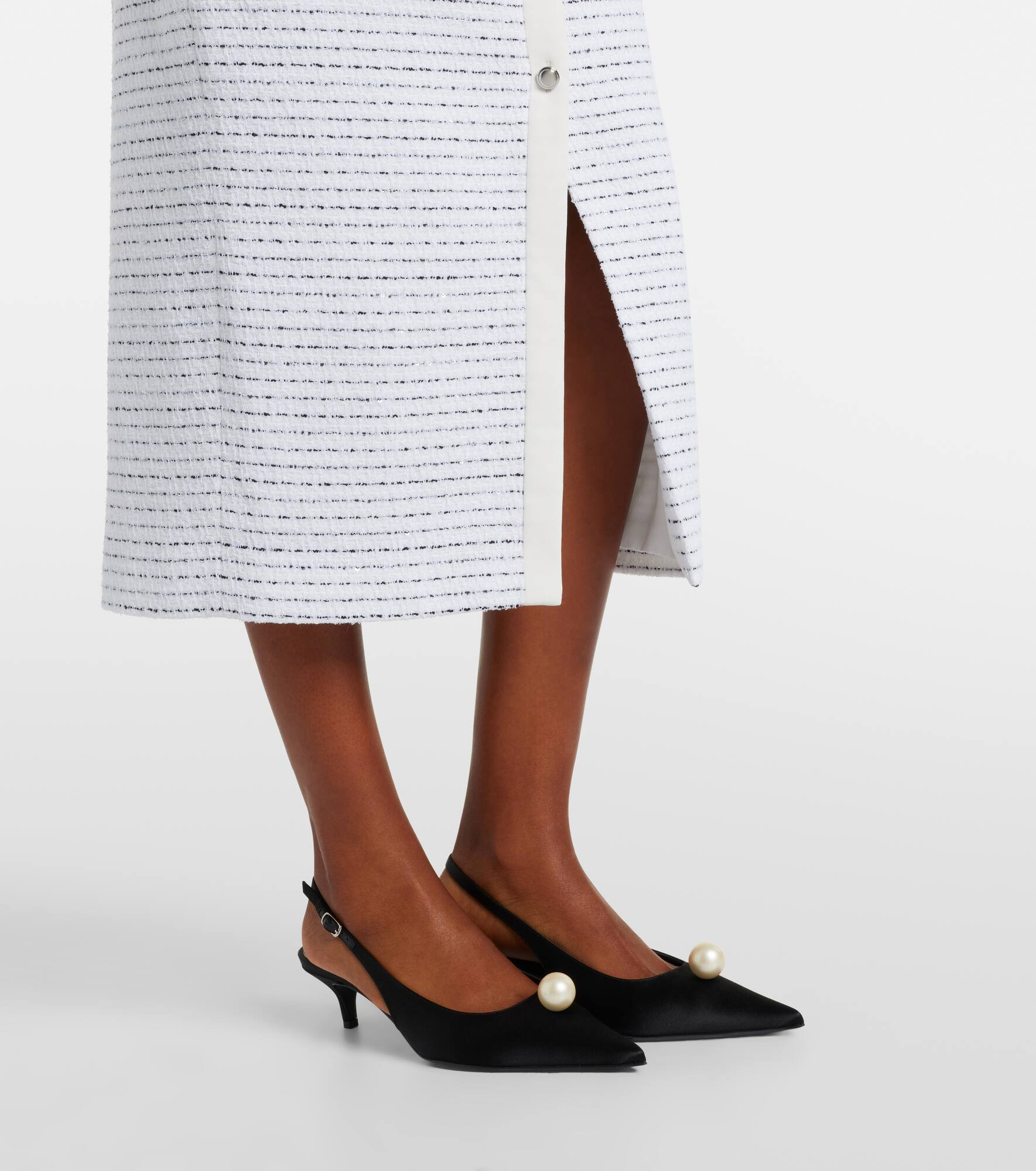 Bow-detail striped tweed midi dress - 6