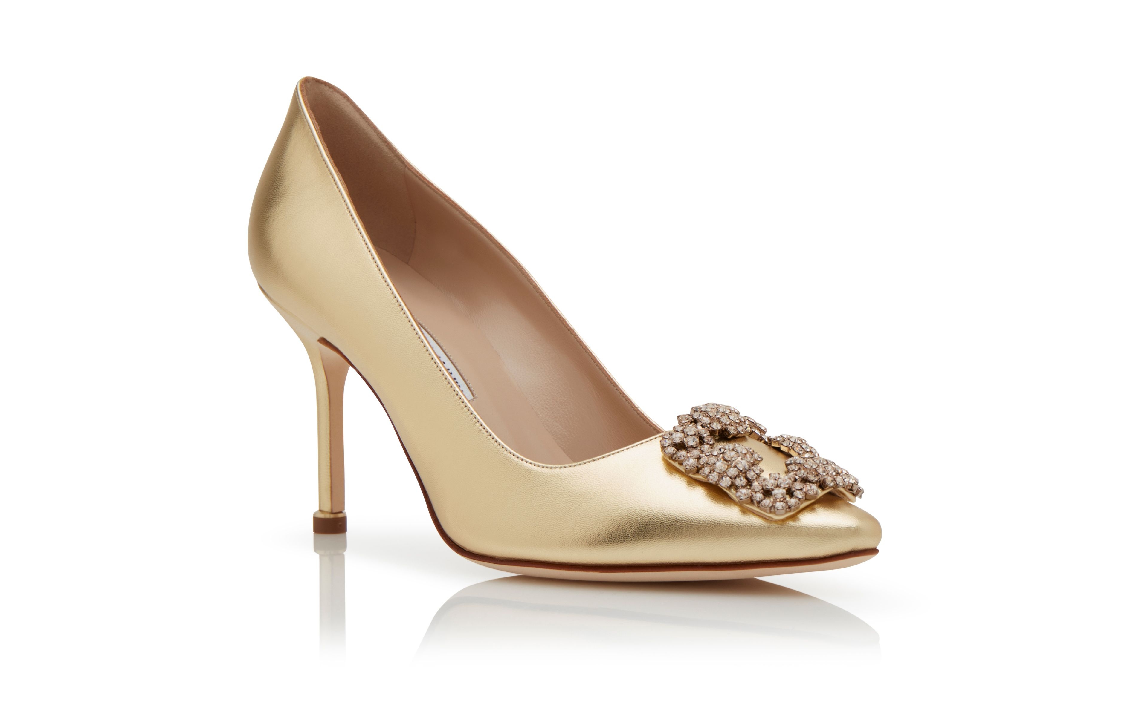 Manolo Blahnik Gold Nappa Leather Jewel Buckle Pumps | REVERSIBLE