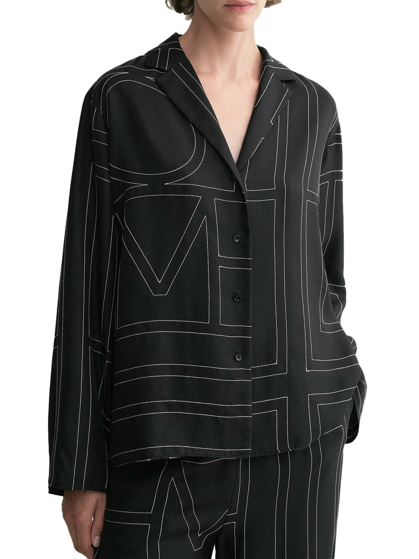 MONOGRAM SILK PJ TOP BLOUSE - 5