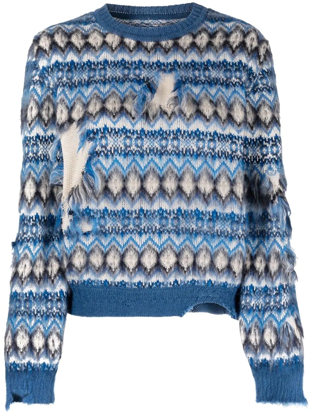 jacquard distressed knitted jumper - 1