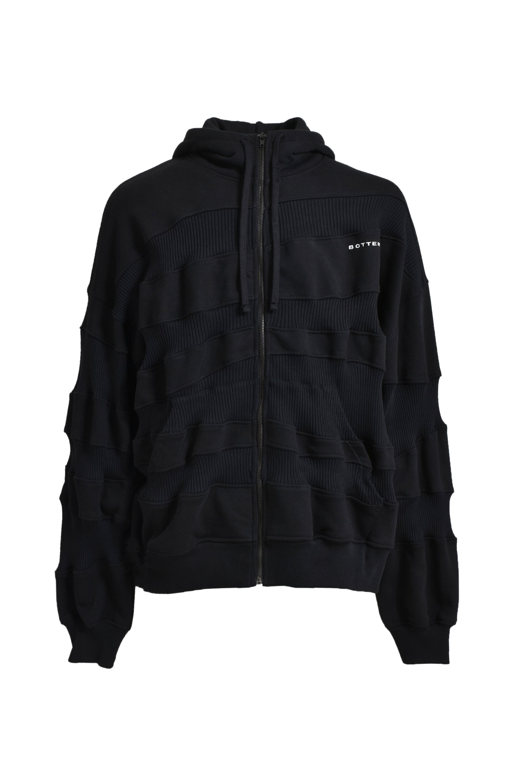 RIB ZIP HOODIE / BLK - 1