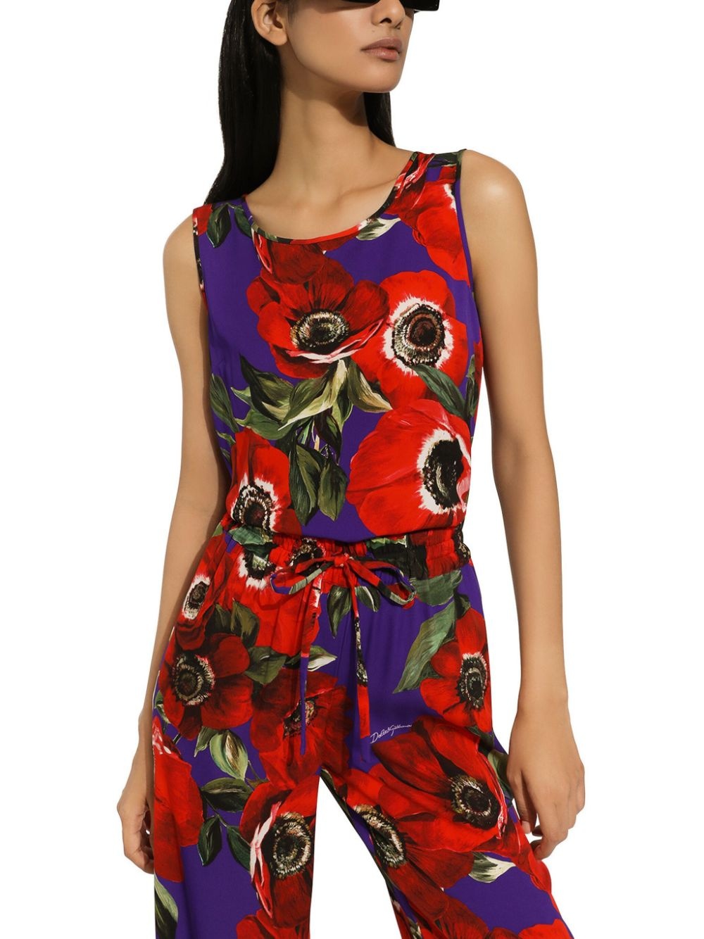 poppy-print round-neck tank top - 3