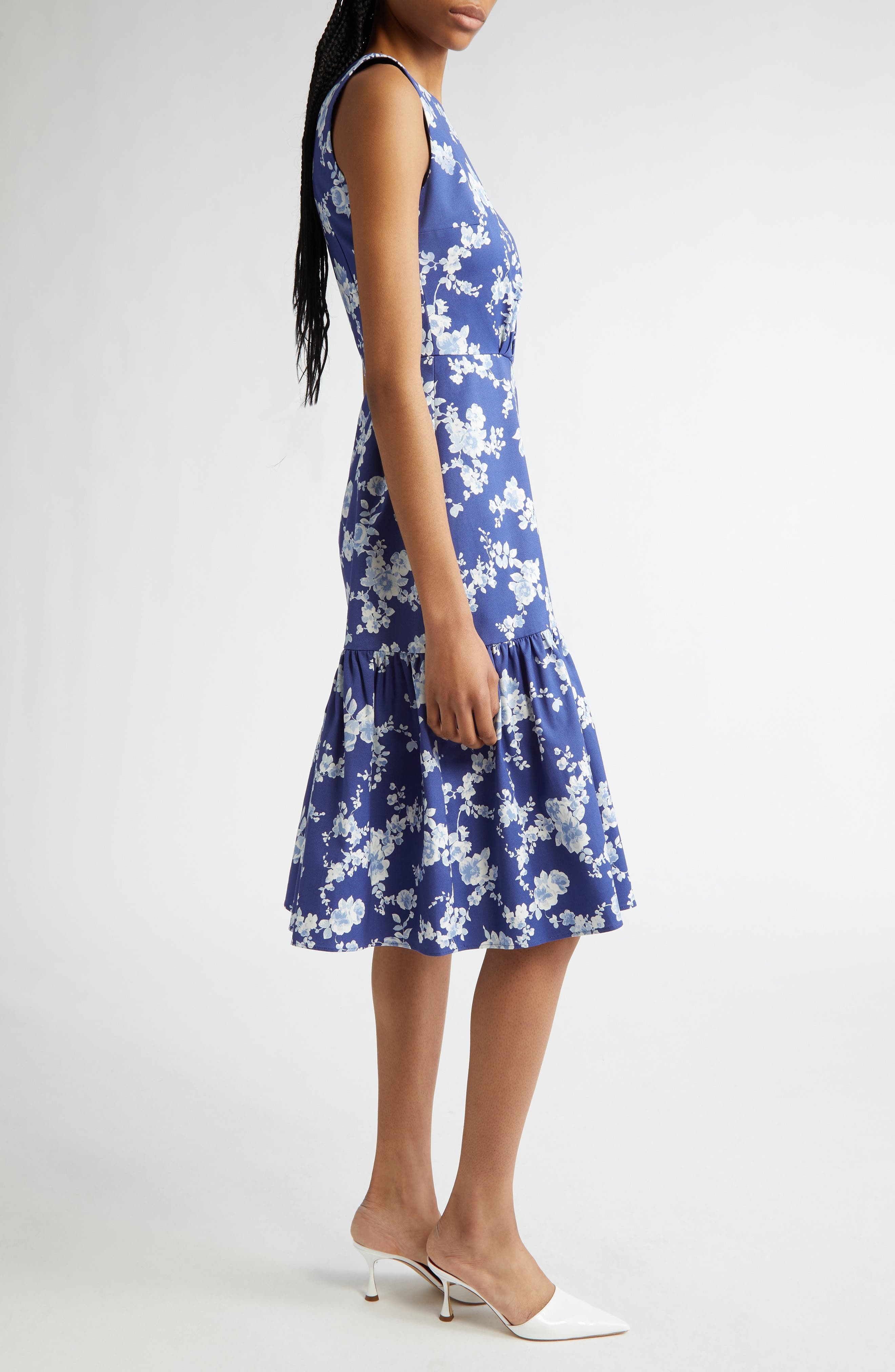 Carolina Herrera Floral Print Tiered Dress in Nautilus Multi at Nordstrom - 3