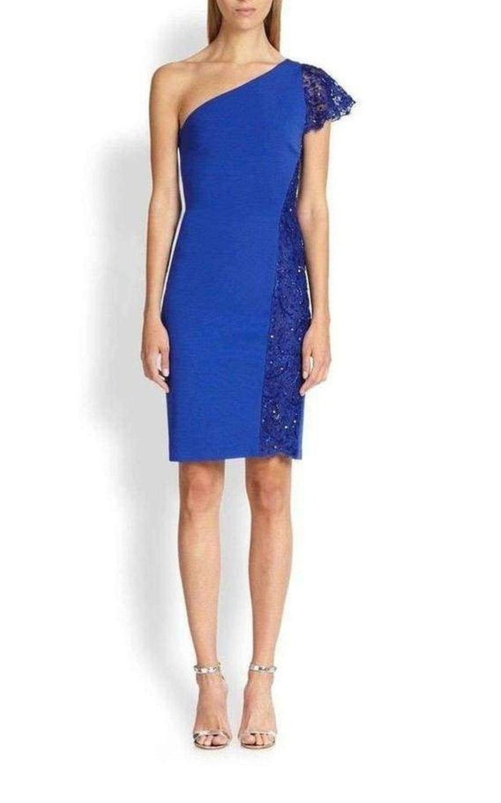 Cobalt Blue One Shoulder Silk Blend Dress - 2