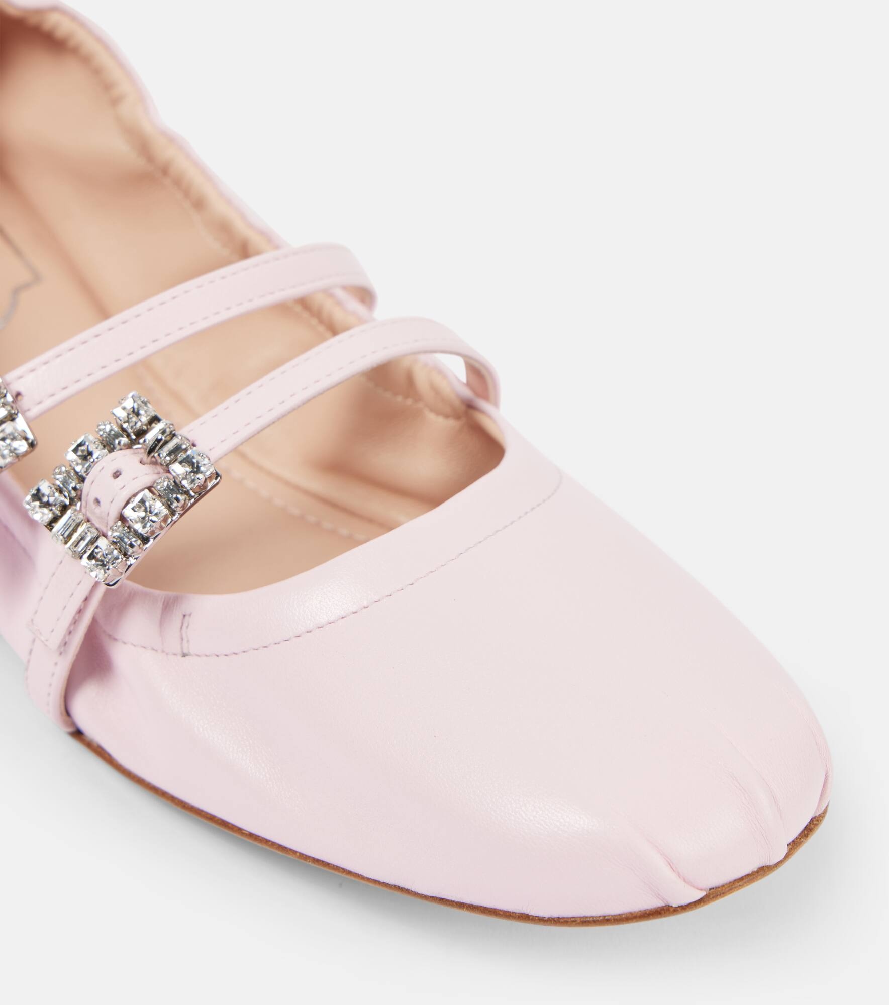Crystal-embellished leather ballet flats - 6