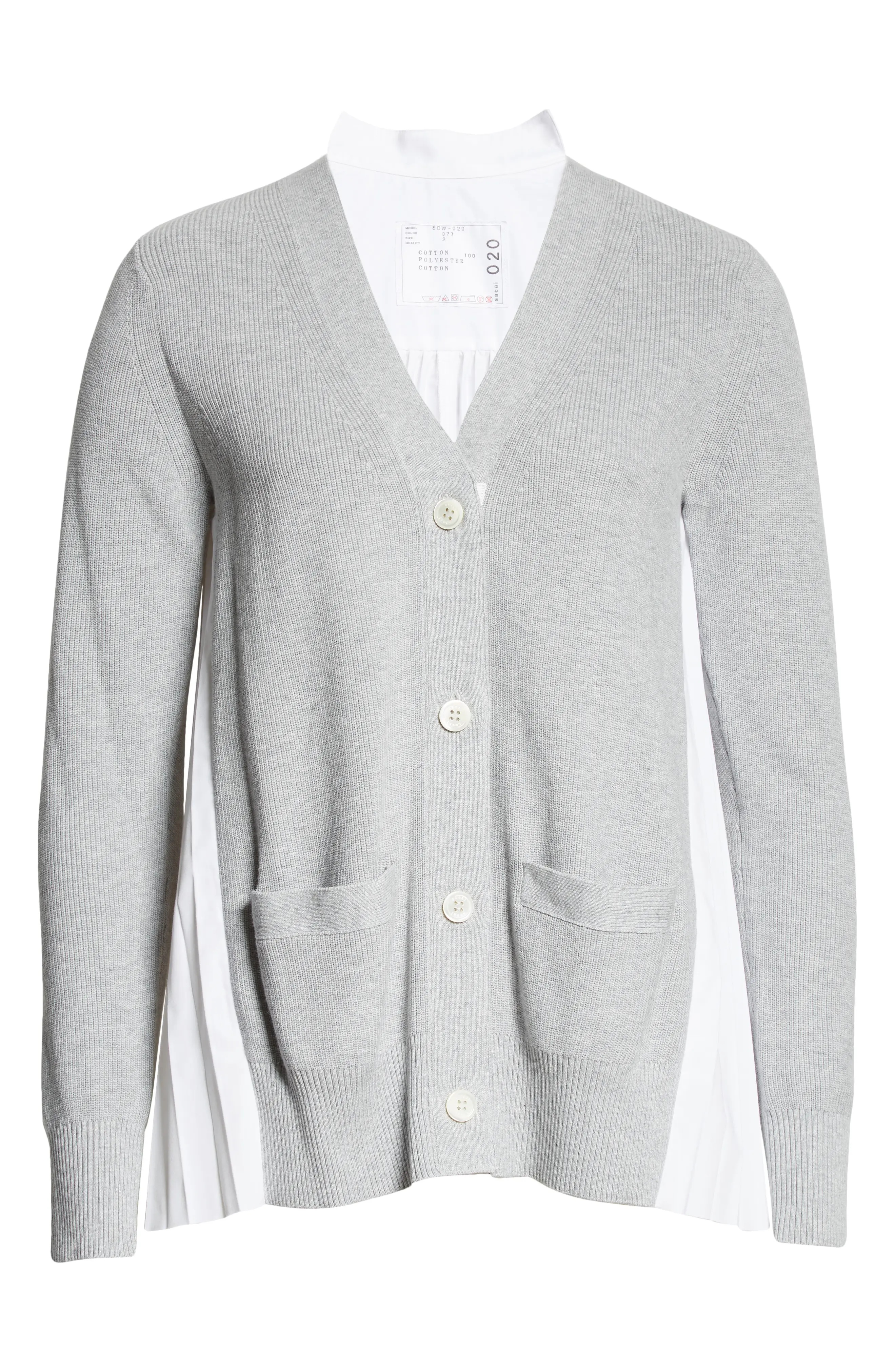 Pleated Back Cotton Cardigan in Light Grey/White - 5