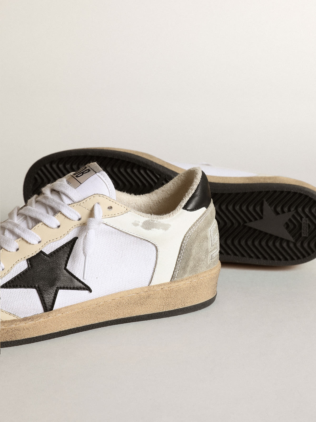 Women’s Ball Star sneakers in white canvas and leather with ivory leather inserts and black nappa le - 4