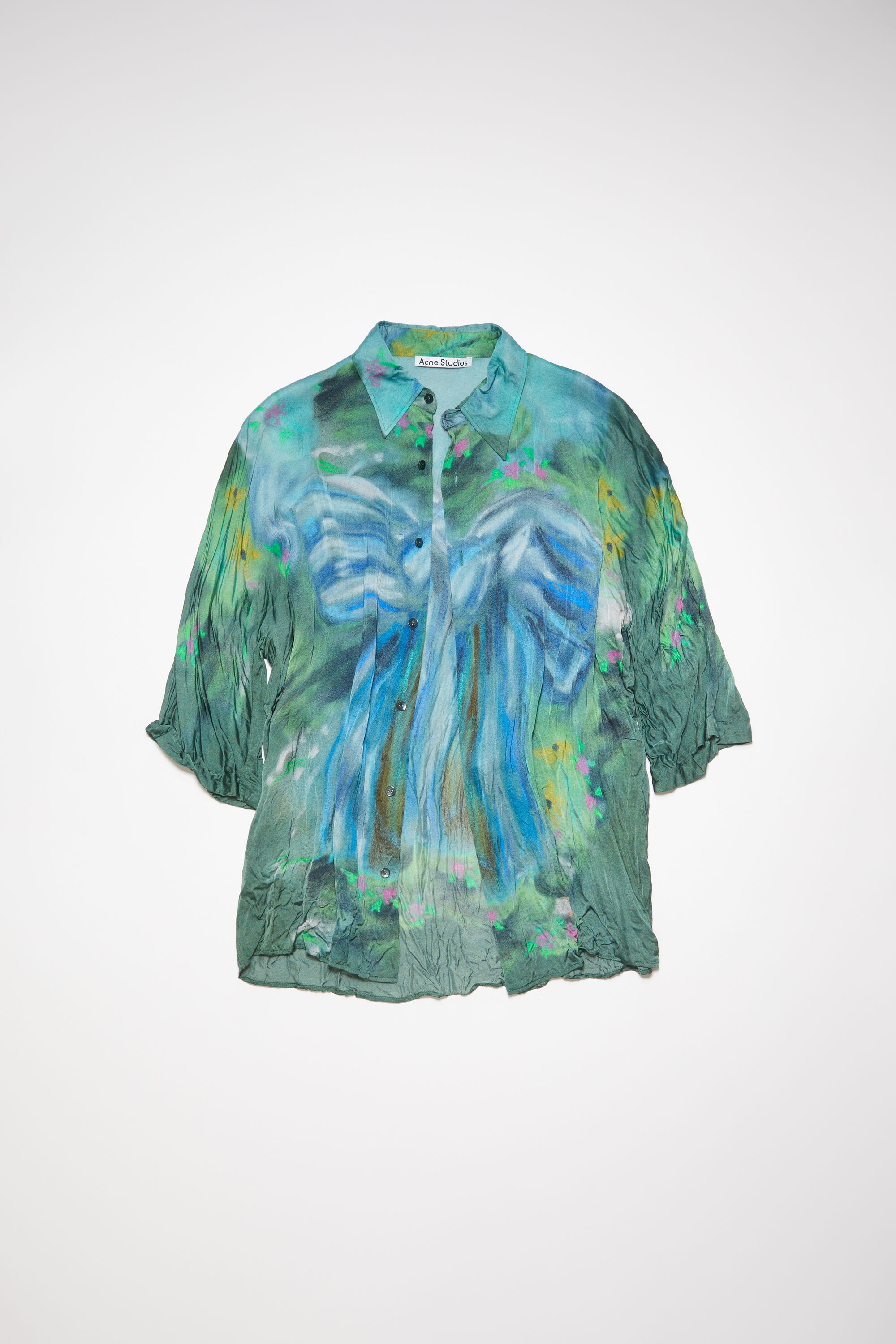 Printed button-up shirt - Sage green/light blue - 1