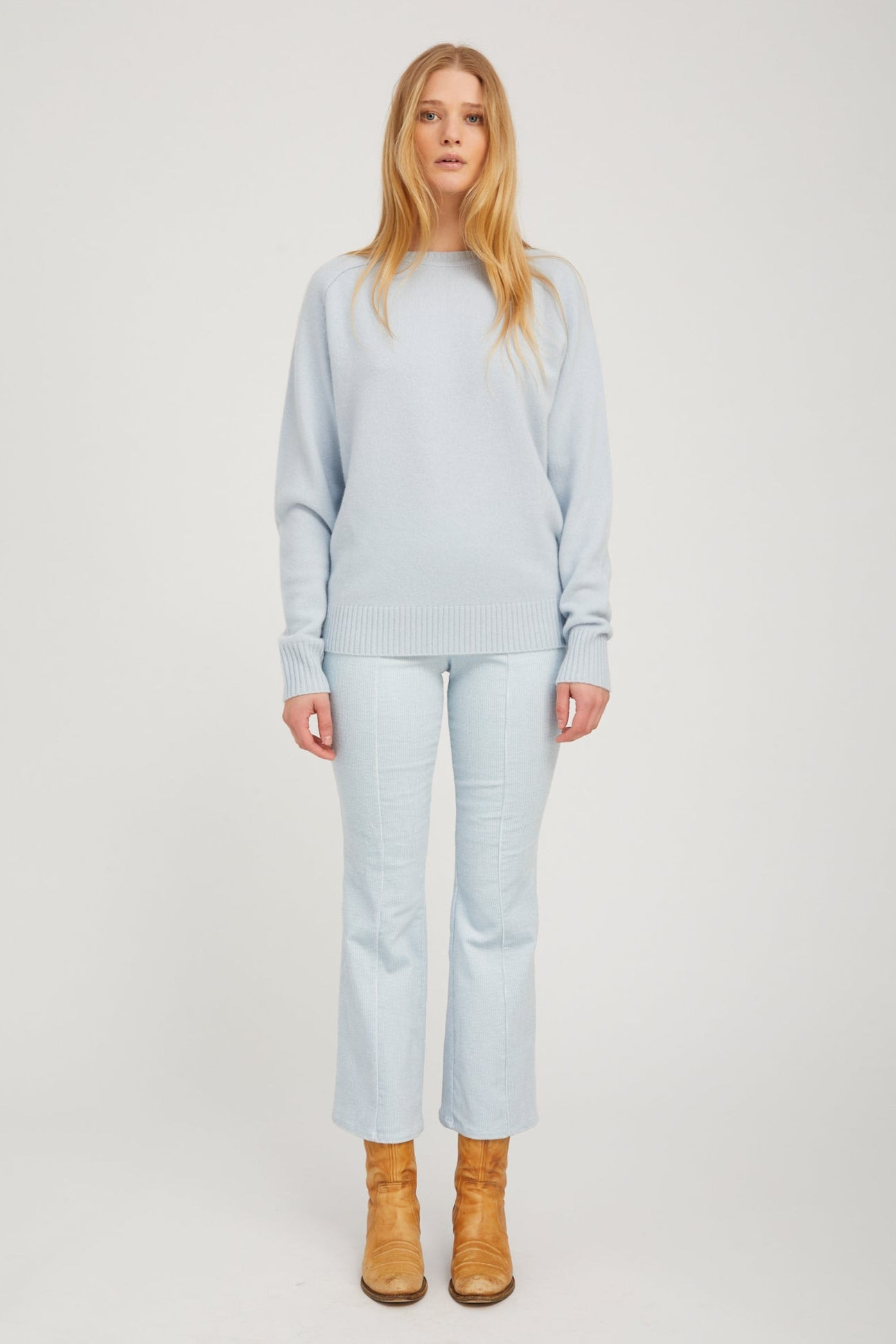 BABY BLUE CORDUROY ANKLE FLARE WITH PRINCESS SEAMS - 2