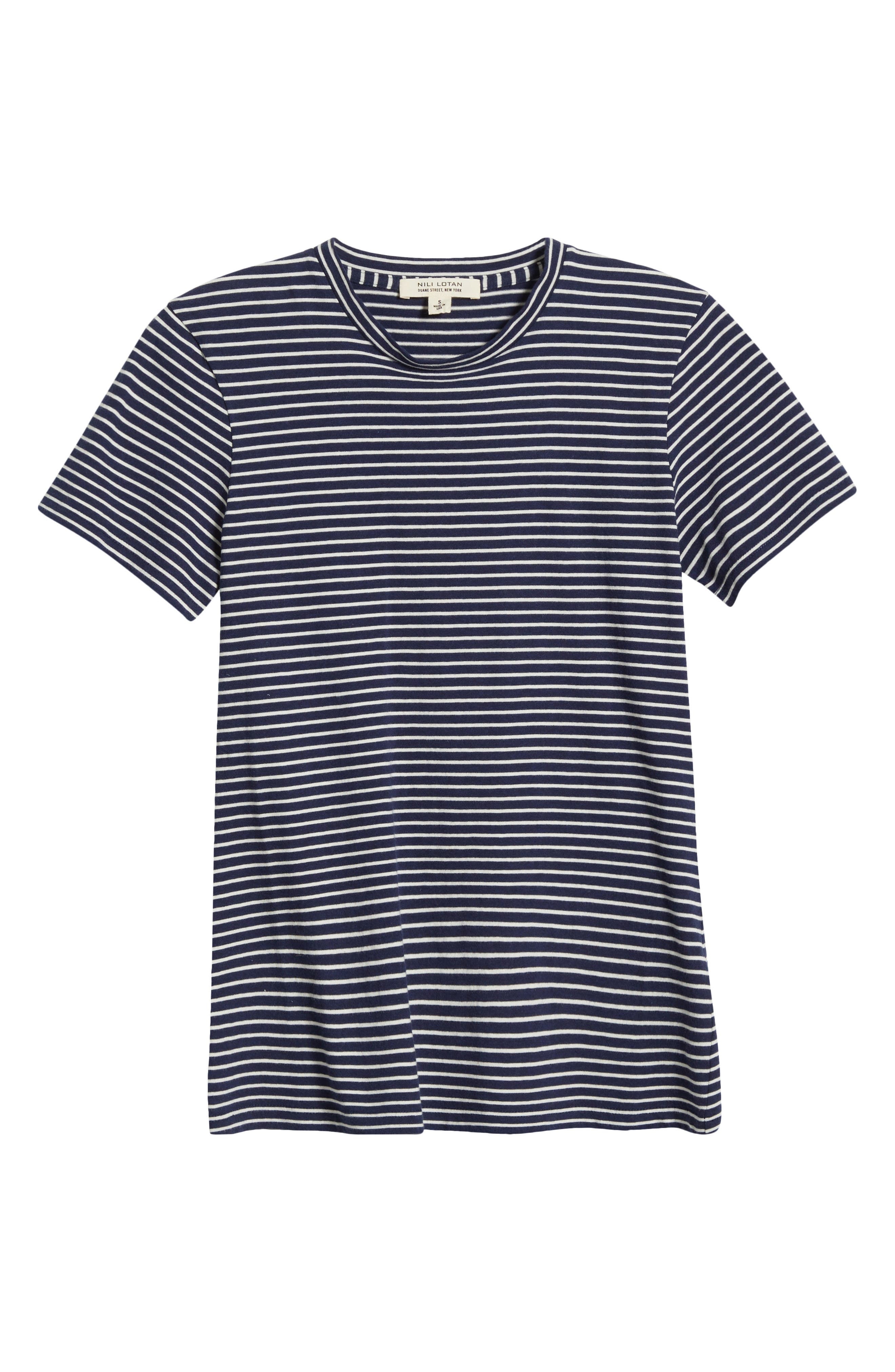 Nili Lotan Lana Stripe Cotton T-Shirt in Navy/Natural Stripe at Nordstrom - 5