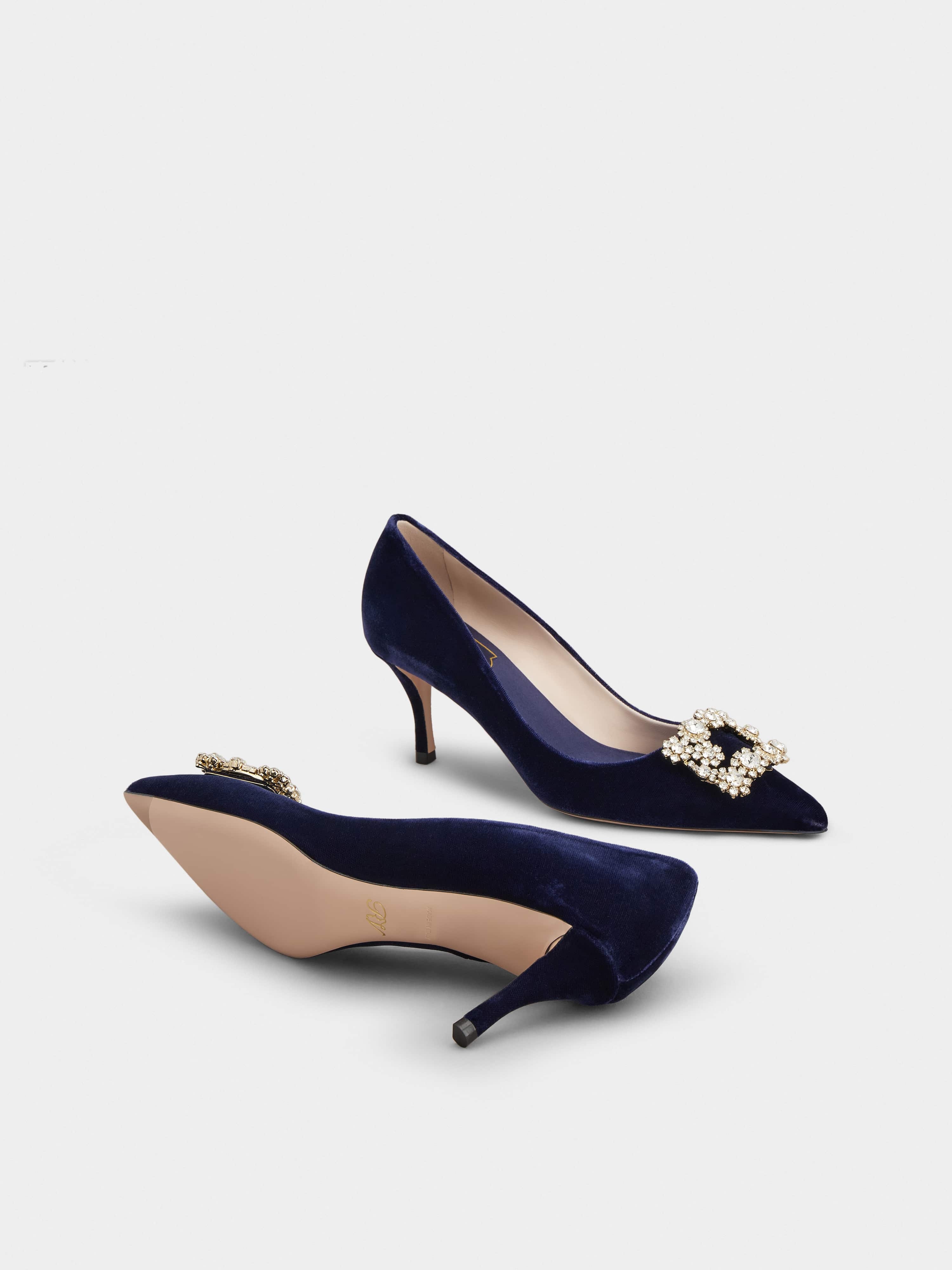 Flower Strass Buckle Pumps in Velvet - 6