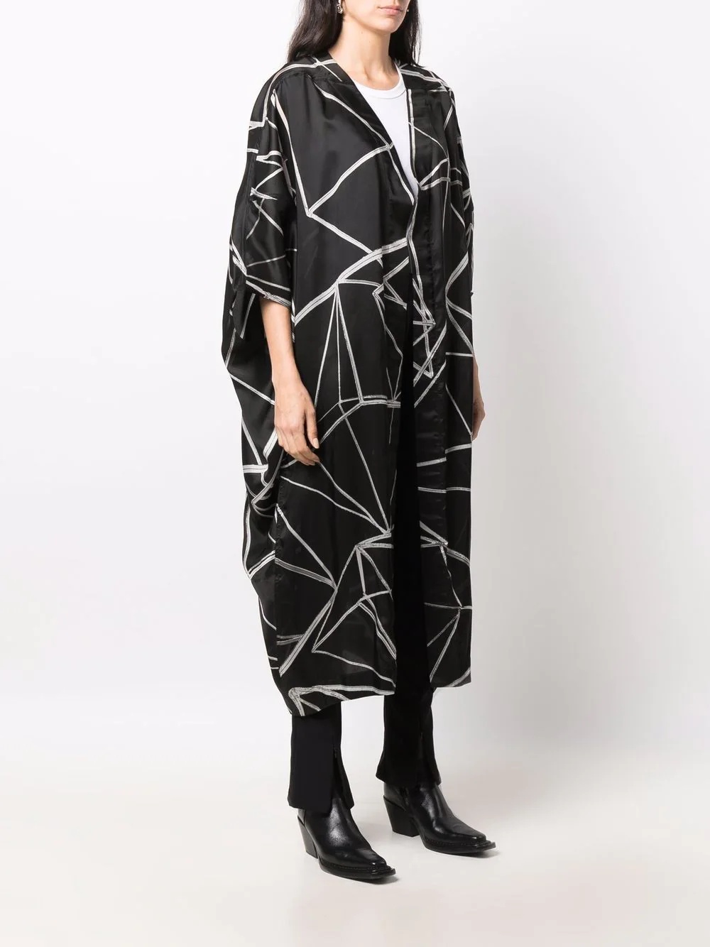 geometric-print V-neck coat - 3