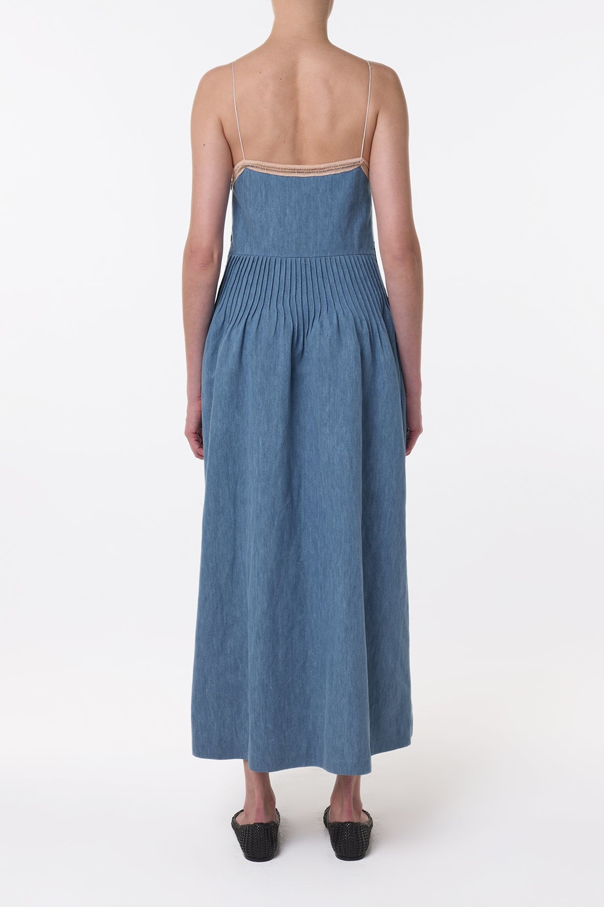 Althea Lace Slip Maxi Dress in Light Blue Recycled Cotton Linen - 5