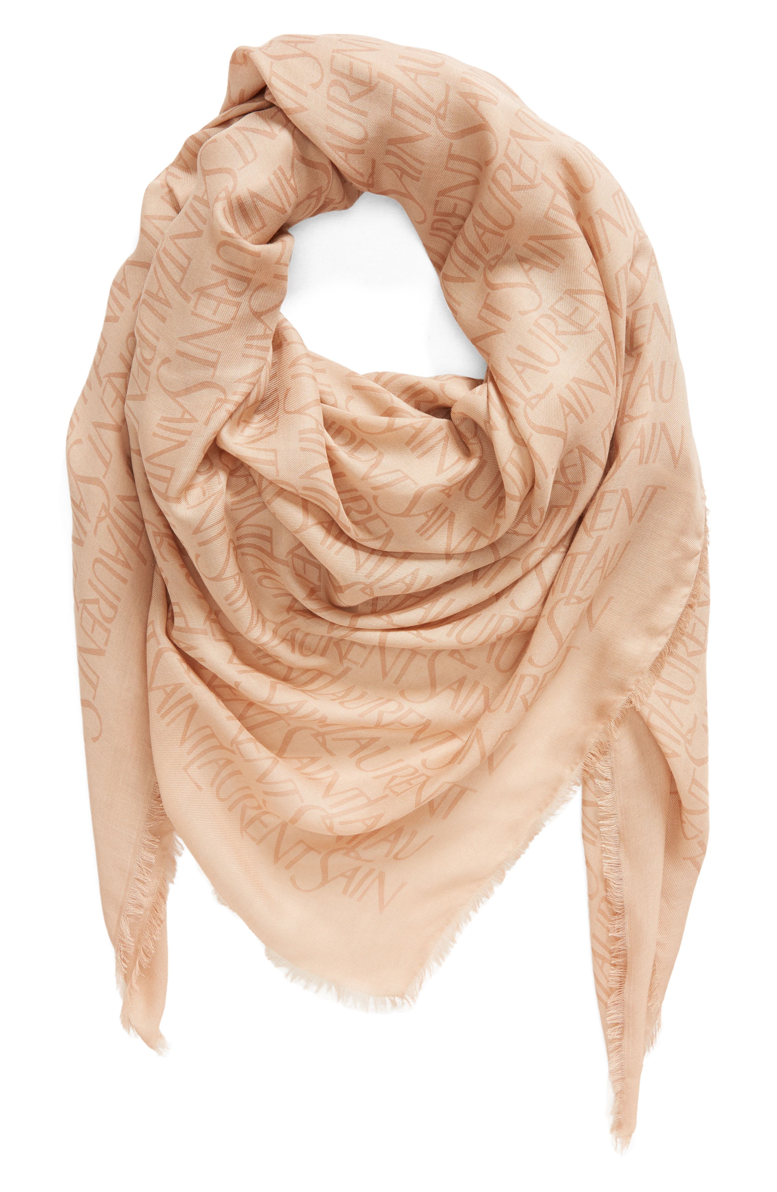 Saint Laurent Grand Carre Modal & Cashmere Scarf in Beige/Light Brown at Nordstrom - 3