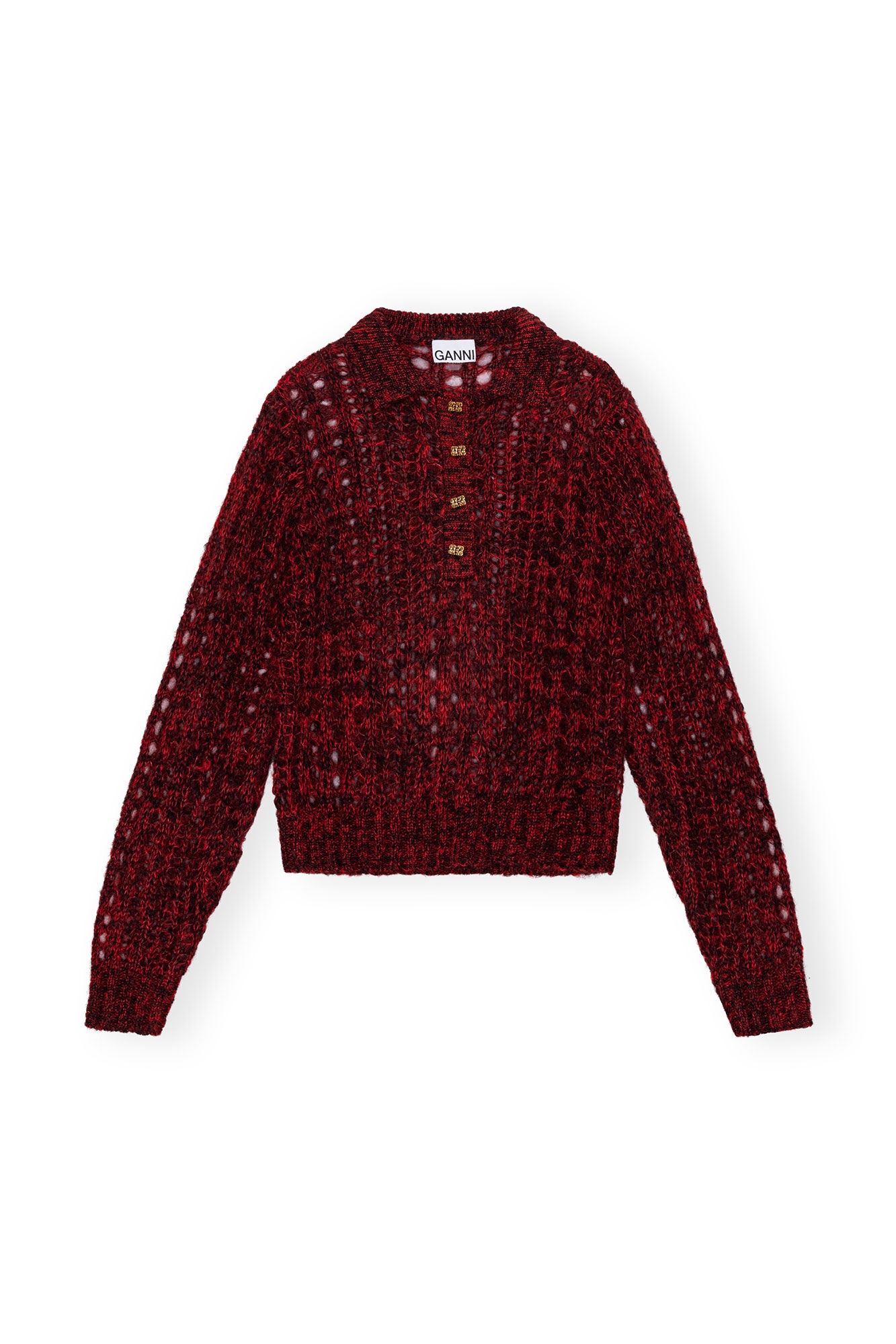 RED MOHAIR LACE POLO SWEATER - 1