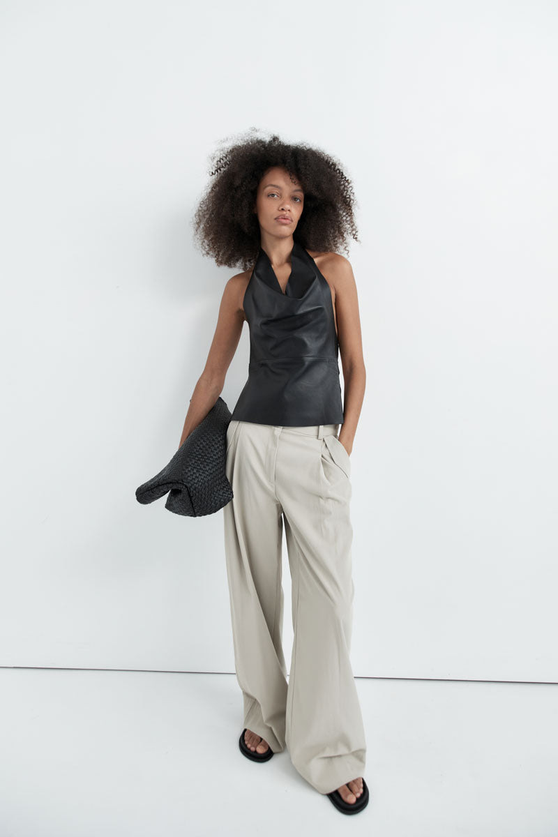 Leather Tie Top - Black - 8