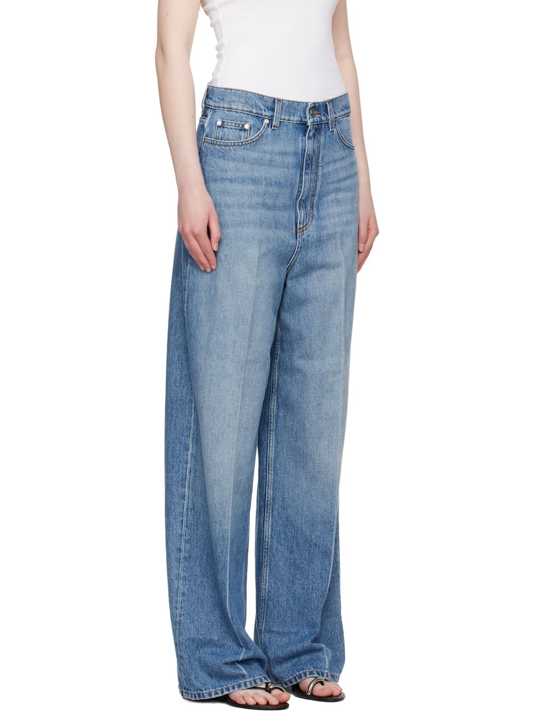 Blue Faded Wide-Leg High-Rise Jeans - 2