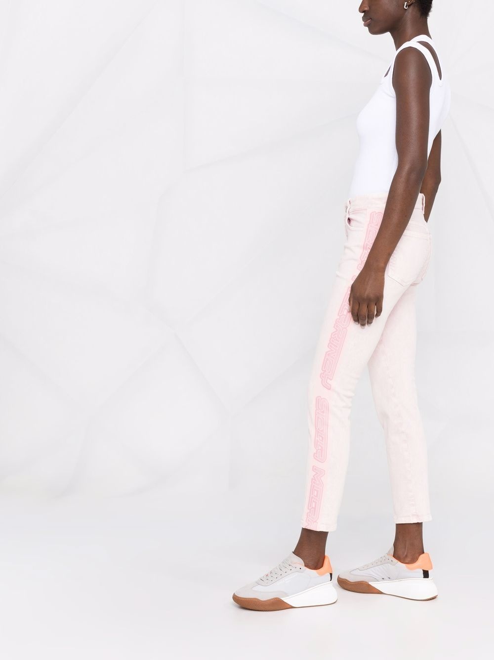 logo tape slim jeans - 6