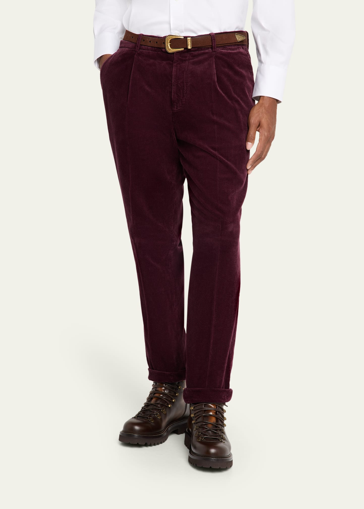 Men's Wide Wale Corduroy Single Pleat Pants - 4