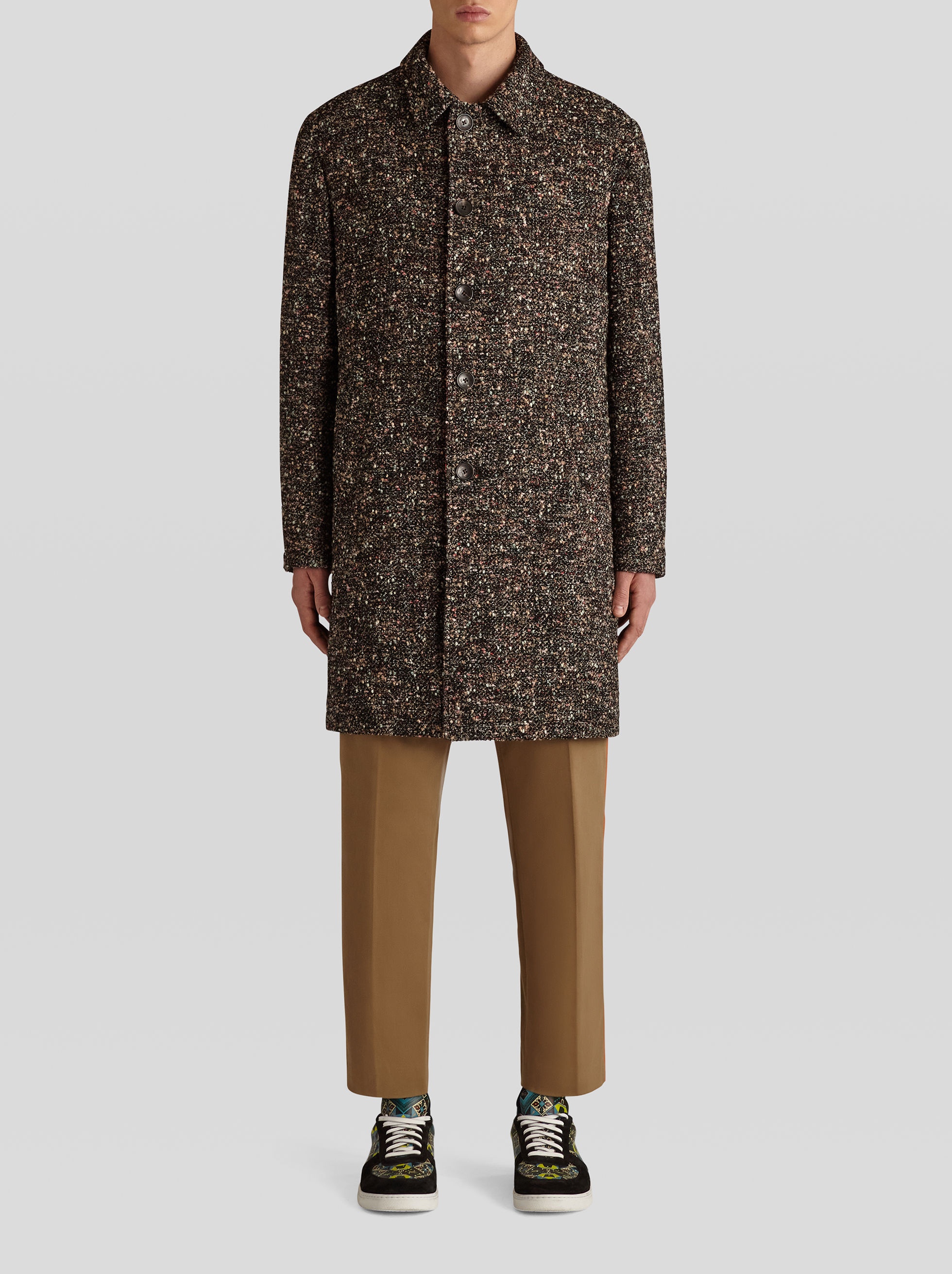 WOOL BOUCLÉ COAT WITH COLOUR BLOCK INTERIOR - 3