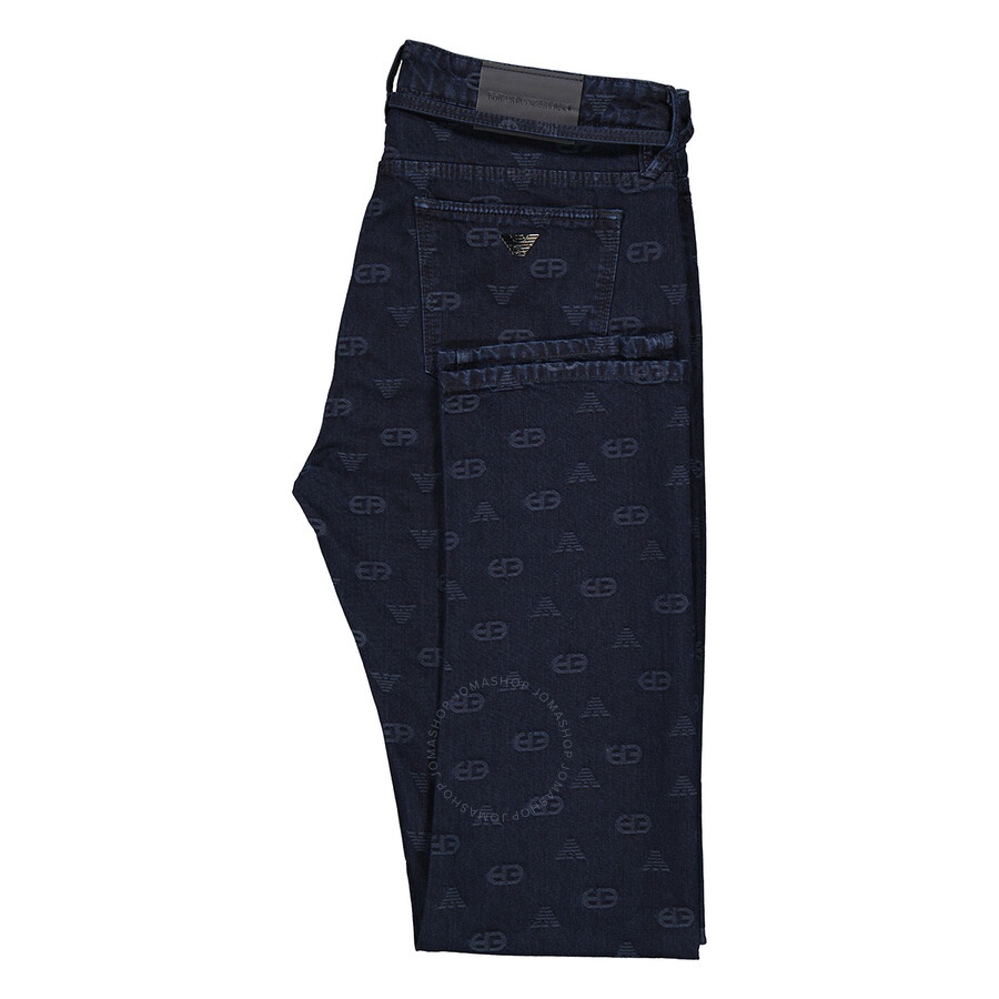 Emporio Armani Men's All-Over Eagle Logo Embroidered Cotton-Blend Straight-Leg Jeans - 7