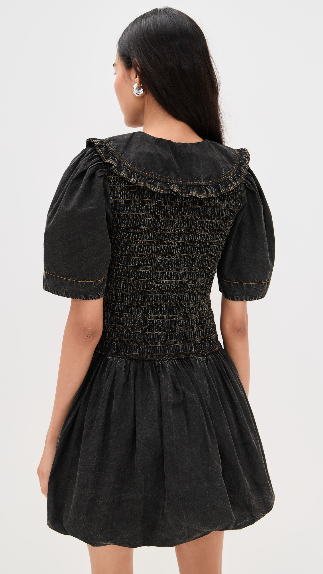 Garment Dyed Cotton Mini Smock Bubble Dress - 2