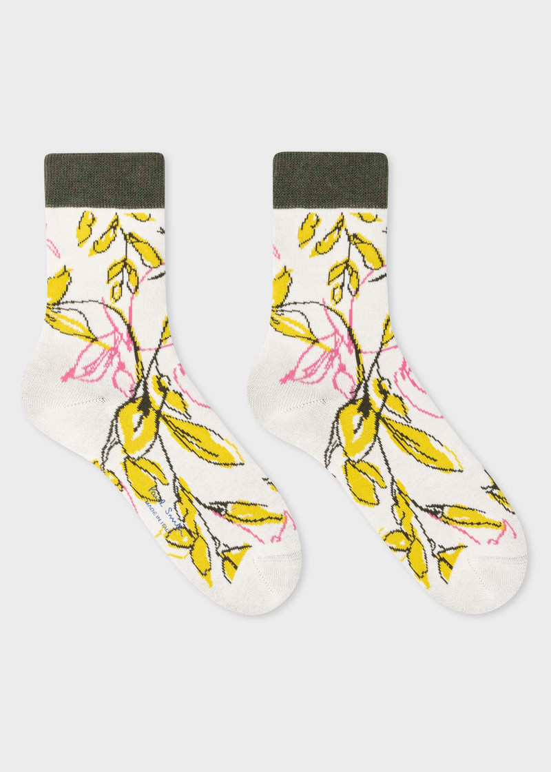 Paul Smith Ivory Cotton-Blend 'Ink Floral' Socks outlook